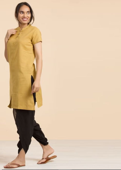 Ladies 100% Organic Cotton Kurta with Embroidered "Aum" - Mustard