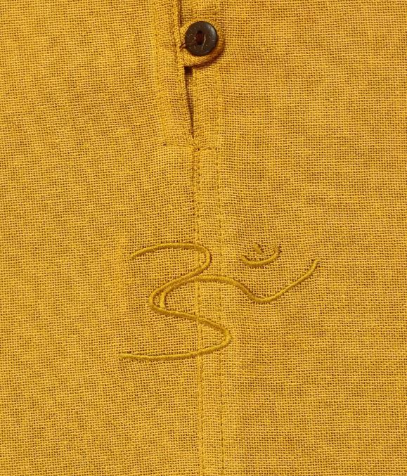 Ladies 100% Organic Cotton Kurta with Embroidered "Aum" - Mustard