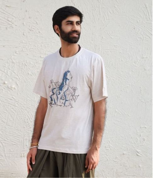 Unisex Adiyogi Splendor Melange Cotton T Shirt - Ecru