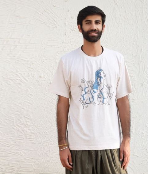 Unisex Adiyogi Splendor Melange Cotton T Shirt - Ecru