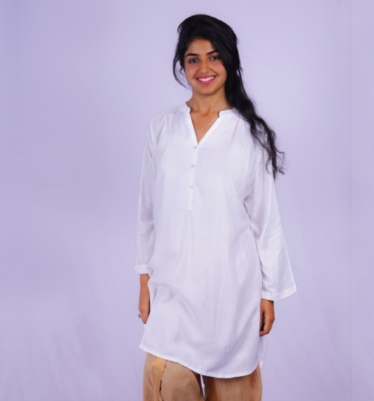 Ladies V Neck Kurta Style - White