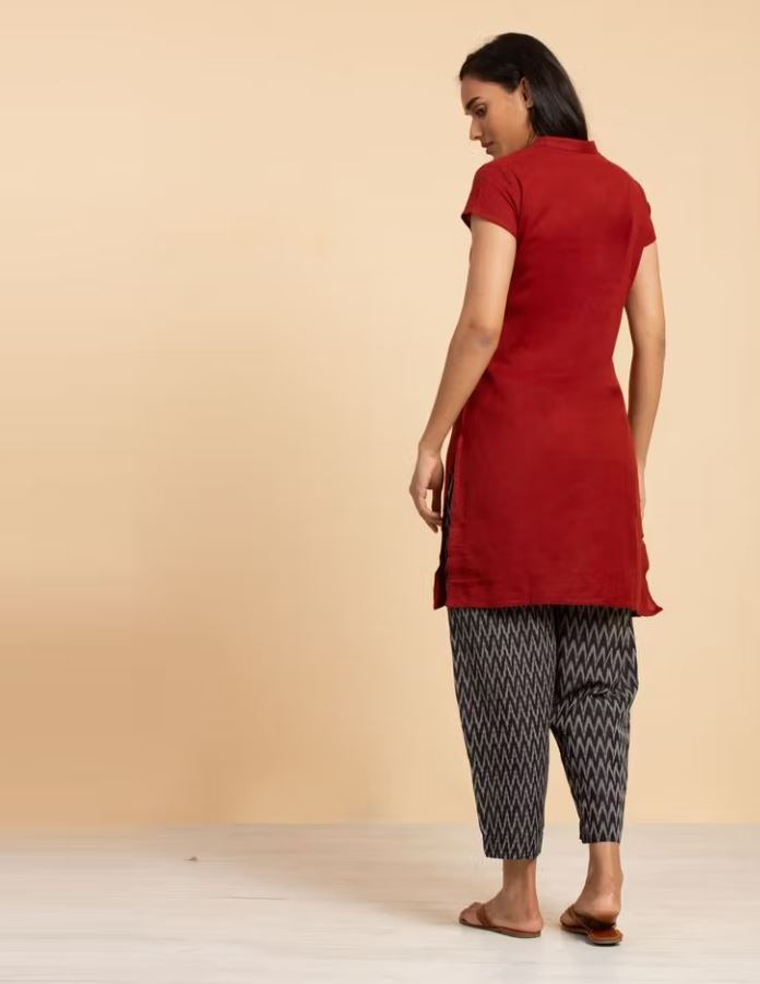 Ladies 100% Organic Cotton Kurta with Embroidered "Aum" - Maroon