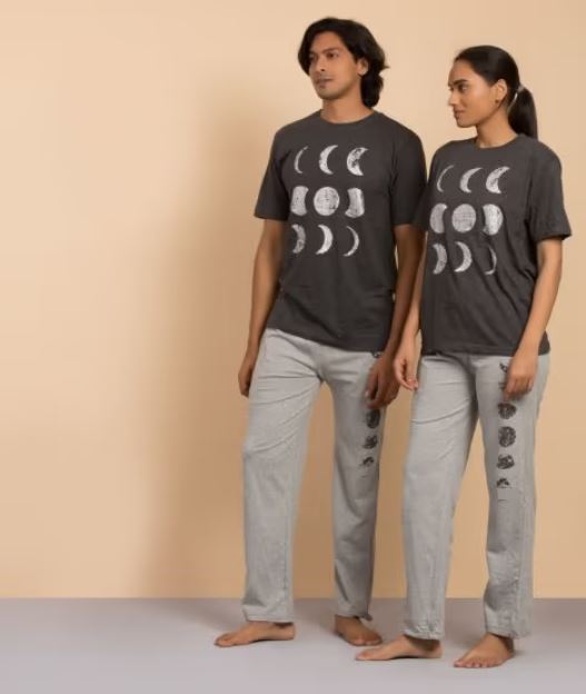 Unisex Cotton Moon Silver Printed T-shirt - Dark Grey