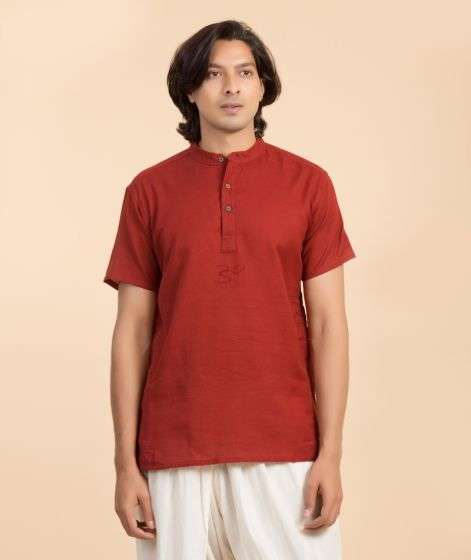 Organic Mens Aum Kurtha Maroon