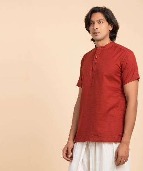 Organic Mens Aum Kurtha Maroon