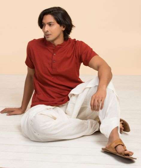 Organic Mens Aum Kurtha Maroon