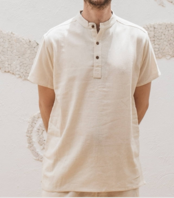 Men Undyed Organic Cotton AUM Kurta - Off-White