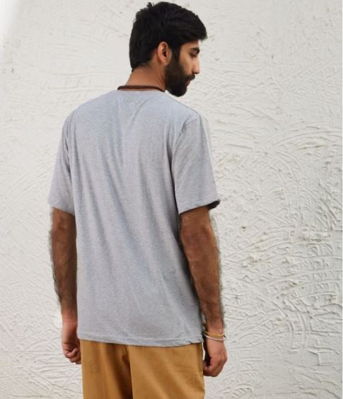 Unisex Adiyogi Vibrant Melange Cotton T Shirt - Light Grey
