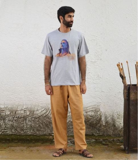 Unisex Adiyogi Vibrant Melange Cotton T Shirt - Light Grey