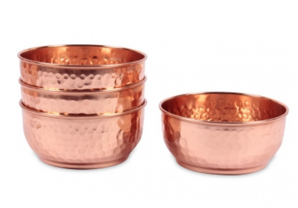 Set of 4 Copper Bowls with Tray