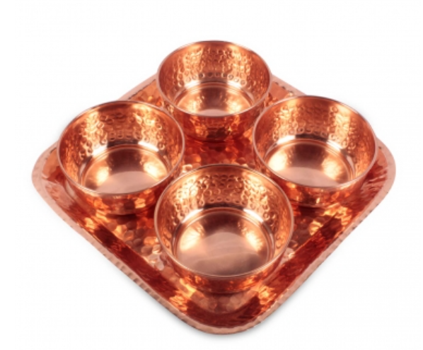 Set of 4 Copper Bowls with Tray