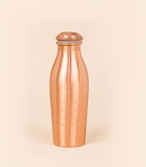 Copper Water Bottle Engraved with Yogeshwaraya Chant, 450 ml