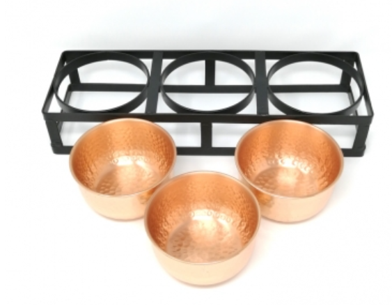 Set Of 3 Hammered Bowls With Iron Stand