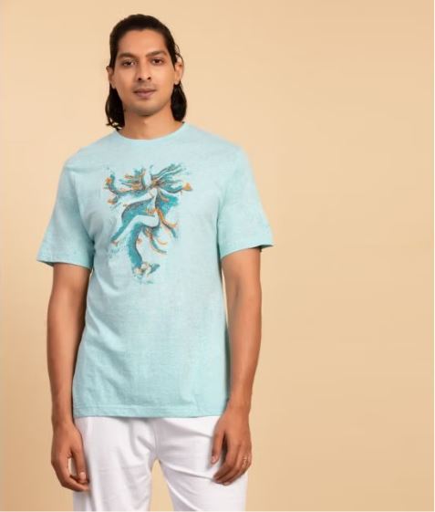 Unisex Cotton Tandava Printed T-shirt - Turquoise